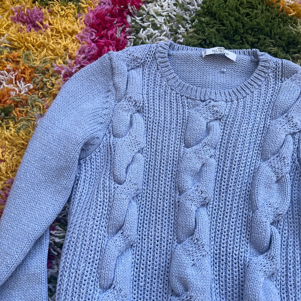 Mango | Cable Knit Sweater In Periwinkle